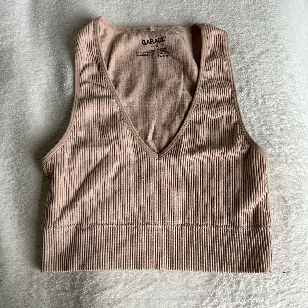 Blush pink ribbed garage tank